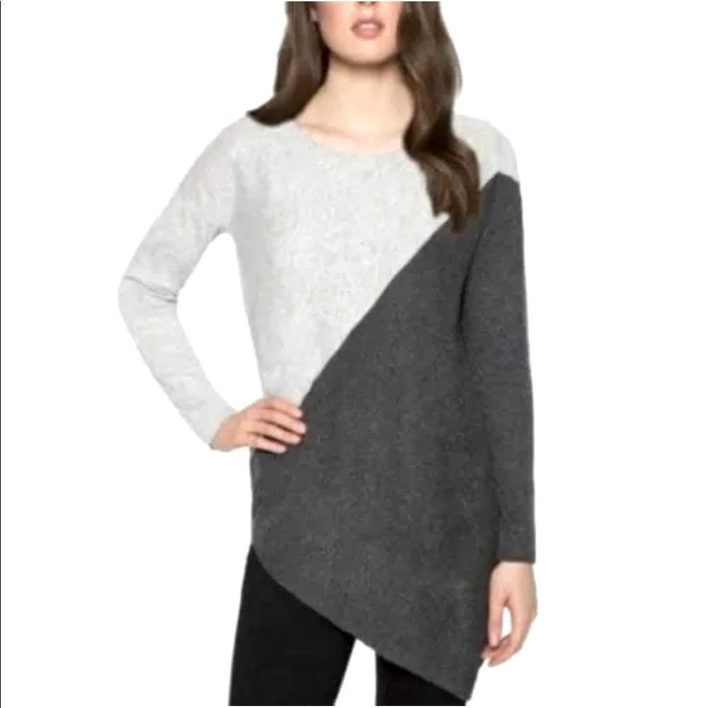 Matty M Women's Wool Blend Crew Neck Asymmetrical Hem Pullover Sweater- Large